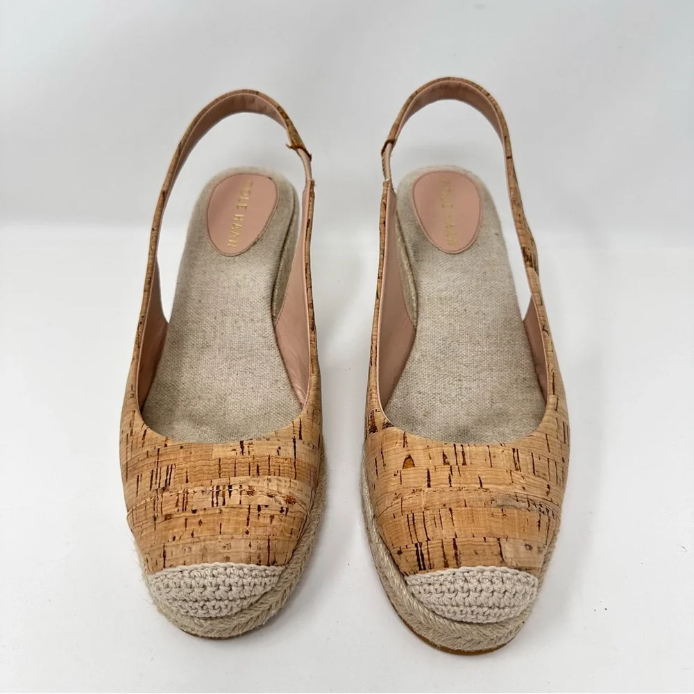 Cole Haan Cloudfeel Espadrille Slingback Wedge Heels Shoes Cork Tan Size 8.5